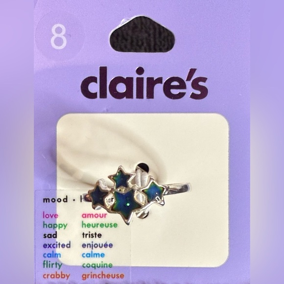 Claire's Silver-tone Star Cluster Mood Ring with Blue Stars, Metal Size 8 - Picture 2 of 5